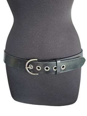 Coach Vintage Belt Large Black Leather Grommet Belt with Silver D-Ring Buckle